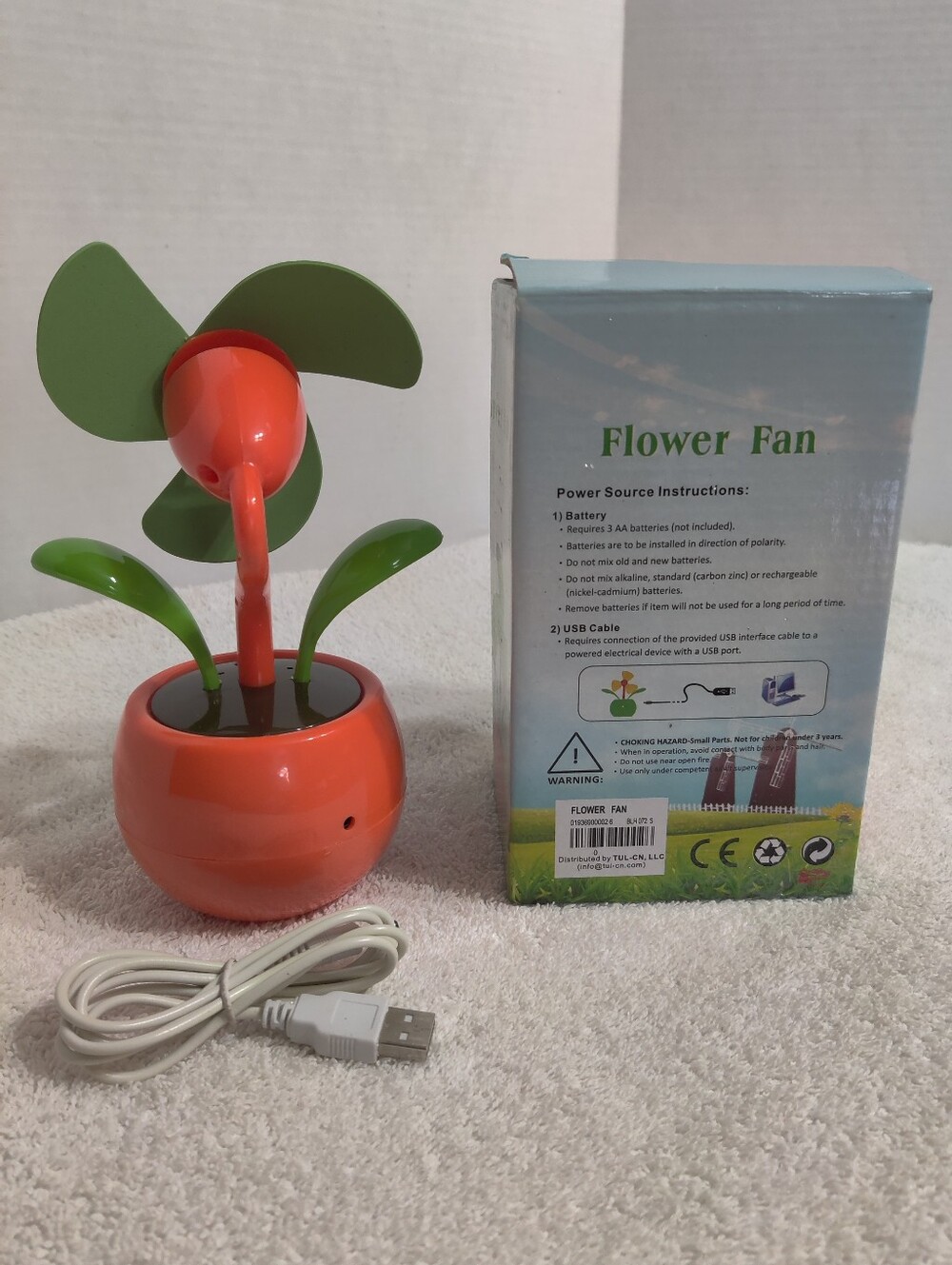 USB/ Battery Flower Fan - Orange & Green - Picture 2 of 5